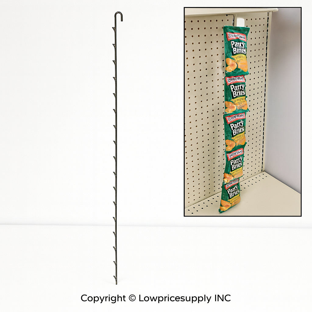 50 Case BLACK 42" Length with 15 Clips Metal Single Strip Hanging Hanging Snack Strip Display Rack – Made in USA | Store Checkout Impulse Rack | Retail Rack for Chips, Candy, & Snacks & Potato Chip Display Rack