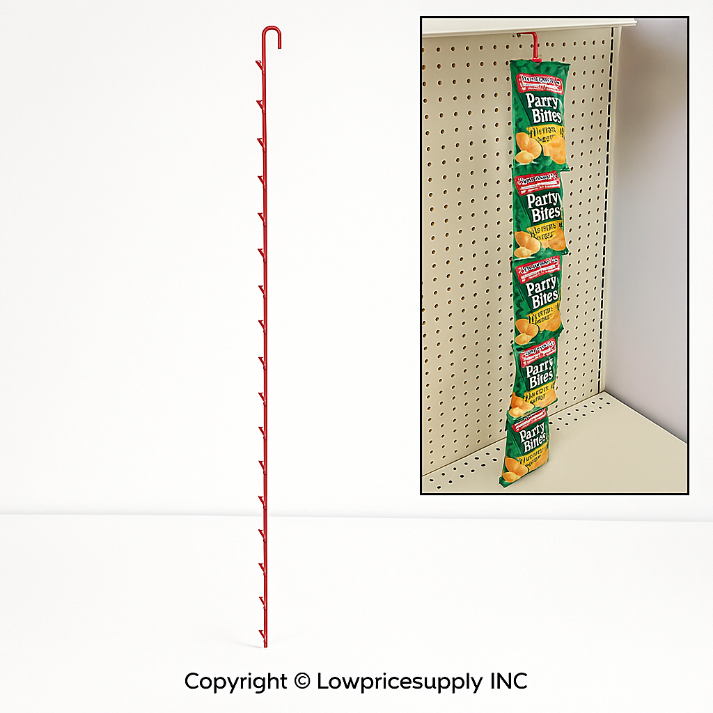 50 Case RED 42" Length with 15 Clips Metal Single Strip Hanging Hanging Snack Strip Display Rack – Made in USA | Chip & Snack Hanging Display Strip | Retail Rack for Chips, Candy, & Snacks & Potato Chip Display Rack