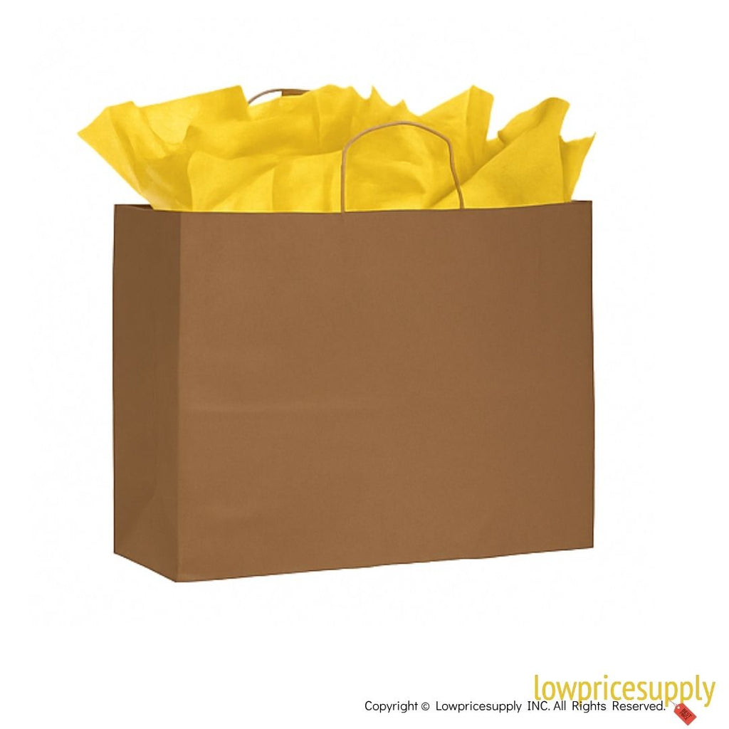 100 CASE Large 16"L X 6"W X 12.5"H Kraft Paper Shopping Bags Durable Gift Bags With Handles For Clothing Shops, Salons, And Upscale Boutiques