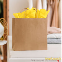 100 CASE Large 16"L X 6"W X 12.5"H Kraft Paper Shopping Bags Durable Gift Bags With Handles For Clothing Shops, Salons, And Upscale Boutiques