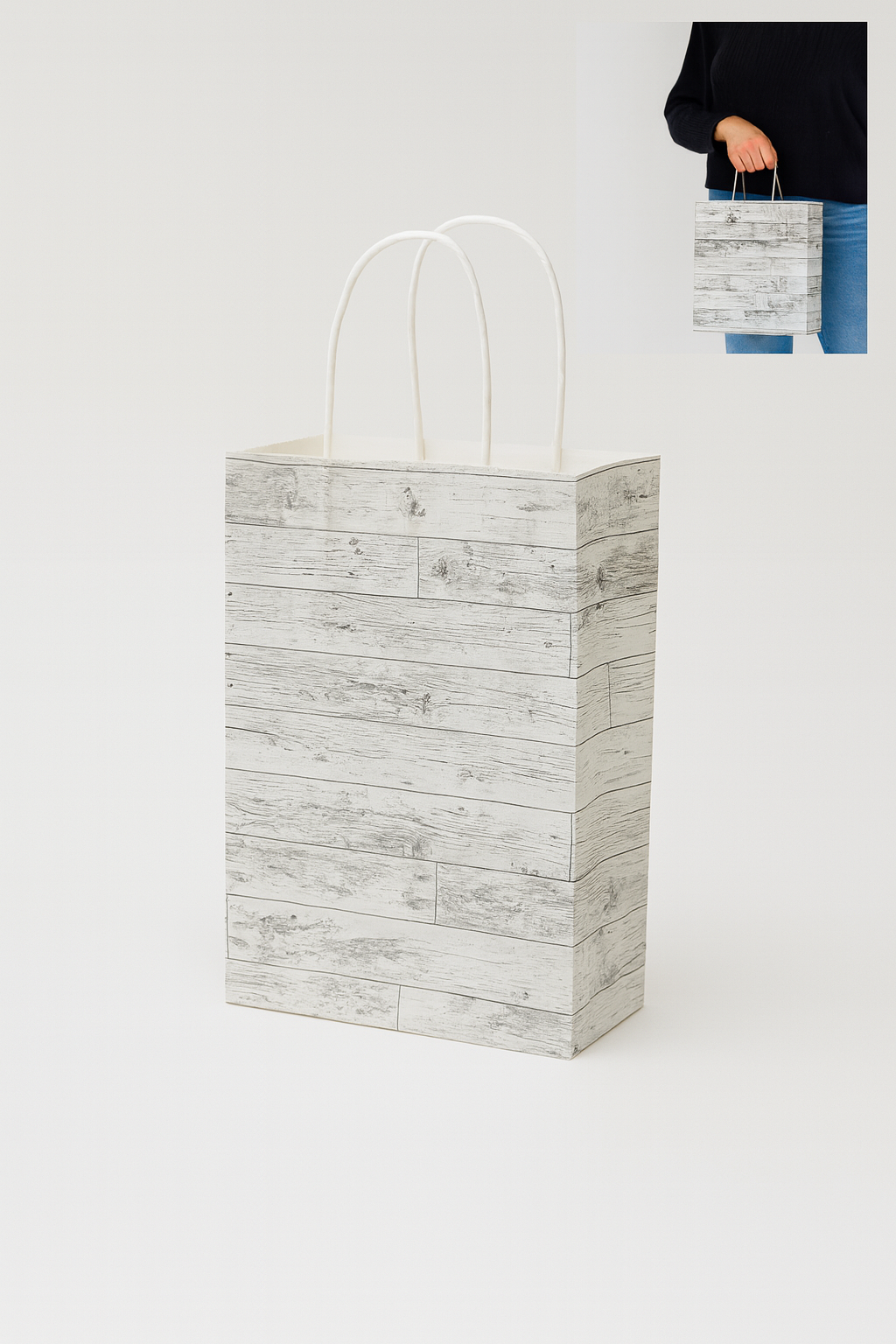 100 CASE Small 5"L X 3.5"D X 8.5"H Wood Pattern Paper Shopping Bags Reusable Paper Bags For Retail Stores, Craft Fairs, Party Favors, And Merchandise Packaging