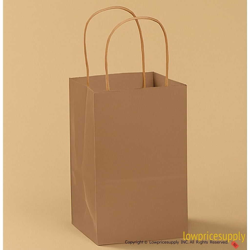100 CASE Small 5"L X 3.5"W X 8.5"H Kraft Paper Shopping Bags Multi Purpose Retail Paper Bags For Pop Up Shops, Events, And Trade Shows