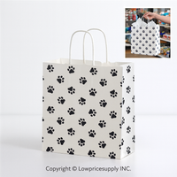 100 CASE Medium 8"L X 5"D X 10.5"H Paw Print Paper Shopping Bags Multi Purpose Retail Paper Bags For Pop Up Shops, Events, And Trade Shows