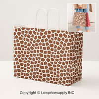100 CASE Large 16"L X 6"D X 12.5"H Giraffe Print Paper Shopping Bags Durable Gift Bags With Handles For Clothing Shops, Salons, And Upscale Boutiques