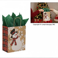 100 CASE Medium 8"L X 5"D X 10.5"H Snowman Paper Shopping Bags Bulk Shopping Bags With Handles For Small Business Retail, Boutiques, And Gift Packaging
