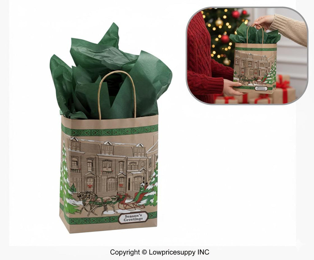 100 CASE Medium 8"L X 5"D X 10.5"H Street Scene Paper Shopping Bags Eco Friendly Paper Shopping Bags For Restaurants, Bakeries, And Takeout Packaging