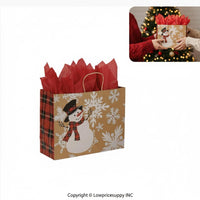 100 CASE Large 16"L X 6"D X 12.5"H Snowman Paper Shopping Bags Multi Purpose Retail Paper Bags For Pop Up Shops, Events, And Trade Shows