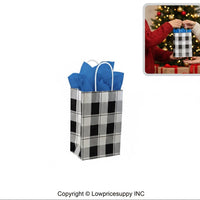 100 CASE Small 5"L X 3.5"D X 8.5"H Buffalo Check Paper Shopping Bags Reusable Paper Bags For Retail Stores, Craft Fairs, Party Favors, And Merchandise Packaging