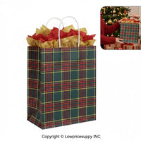 100 CASE Medium 8"L X 5"D X 10.5"H Holiday Plaid Paper Bag Eco Friendly Paper Shopping Bags For Restaurants, Bakeries, And Takeout Packaging