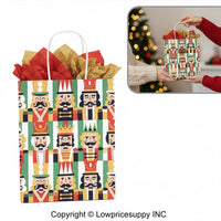 100 CASE Medium 8"L X 5"D X 10.5"H Nutcracker Paper Bag Durable Gift Bags With Handles For Clothing Shops, Salons, And Upscale Boutiques