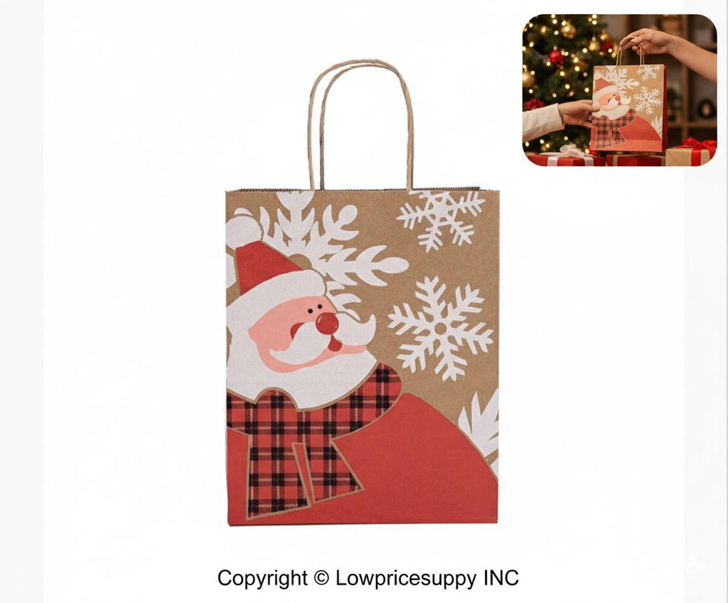 100 CASE Medium 8"L X 5"D X 10.5"H Santa Holiday Paper Bag Multi Purpose Retail Paper Bags For Pop Up Shops, Events, And Trade Shows