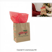 100 CASE Medium 8"L X 5"D X 10.5"H Christmas Truck Paper Shopping Bags Durable Gift Bags With Handles For Clothing Shops, Salons, And Upscale Boutiques