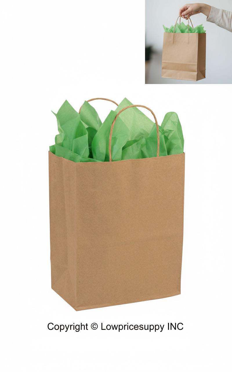 250 CASE Medium 8"L X 5"W X 10"H Recycled Natural Kraft Paper Shopping Bags Durable Gift Bags With Handles For Clothing Shops, Salons, And Upscale Boutiques