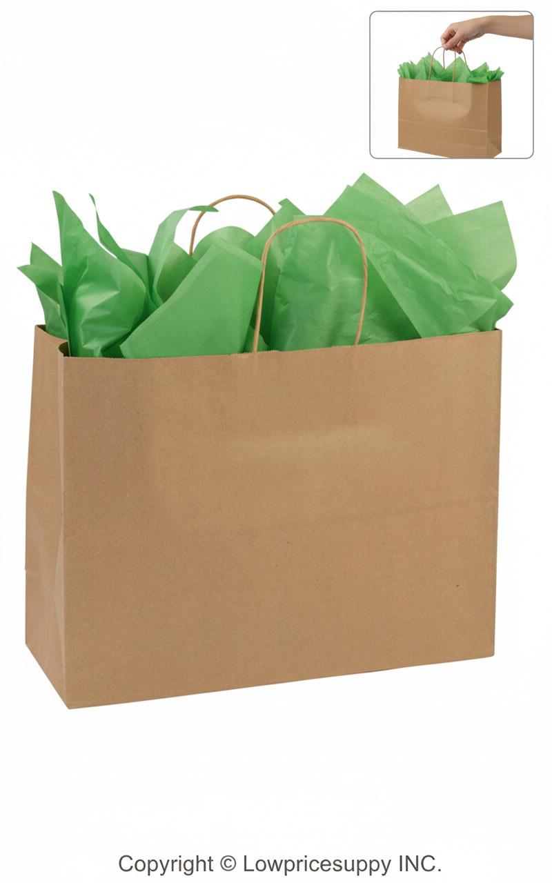 250 CASE Large 16"L X 6"W X 12"H Recycled Natural Kraft Paper Shopping Bags Eco Friendly Paper Shopping Bags For Restaurants, Bakeries, And Takeout Packaging
