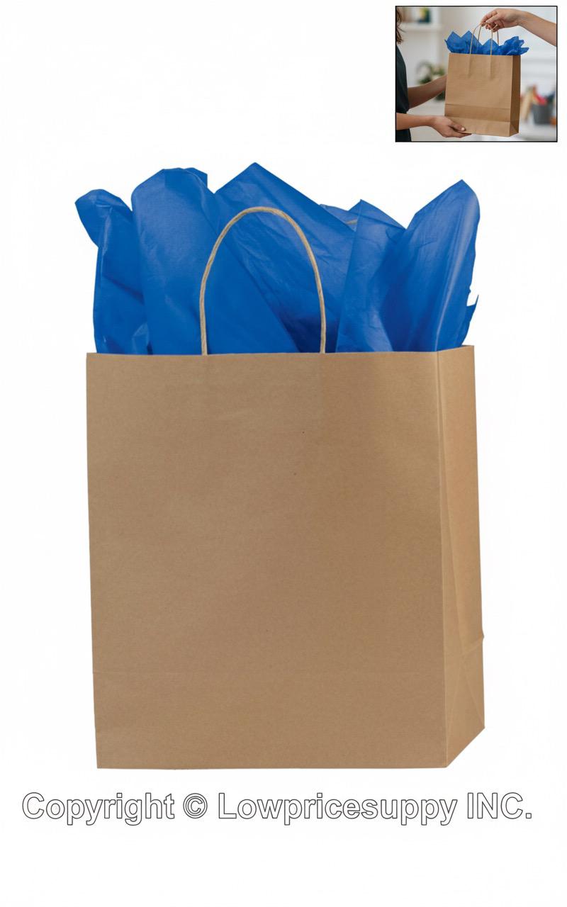 100 CASE Medium 8"L X 5"W X 10.5"H Kraft Premium Folded Top Paper Bags Bulk Shopping Bags With Handles For Small Business Retail, Boutiques, And Gift Packaging