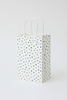 100 CASE Small 5"L X 3.5"D X 8.5"H White Modern Dot Paper Shopping Bags Reusable Paper Bags For Retail Stores, Craft Fairs, Party Favors, And Merchandise Packaging