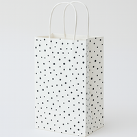 100 CASE Small 5"L X 3.5"D X 8.5"H White Modern Dot Paper Shopping Bags Reusable Paper Bags For Retail Stores, Craft Fairs, Party Favors, And Merchandise Packaging