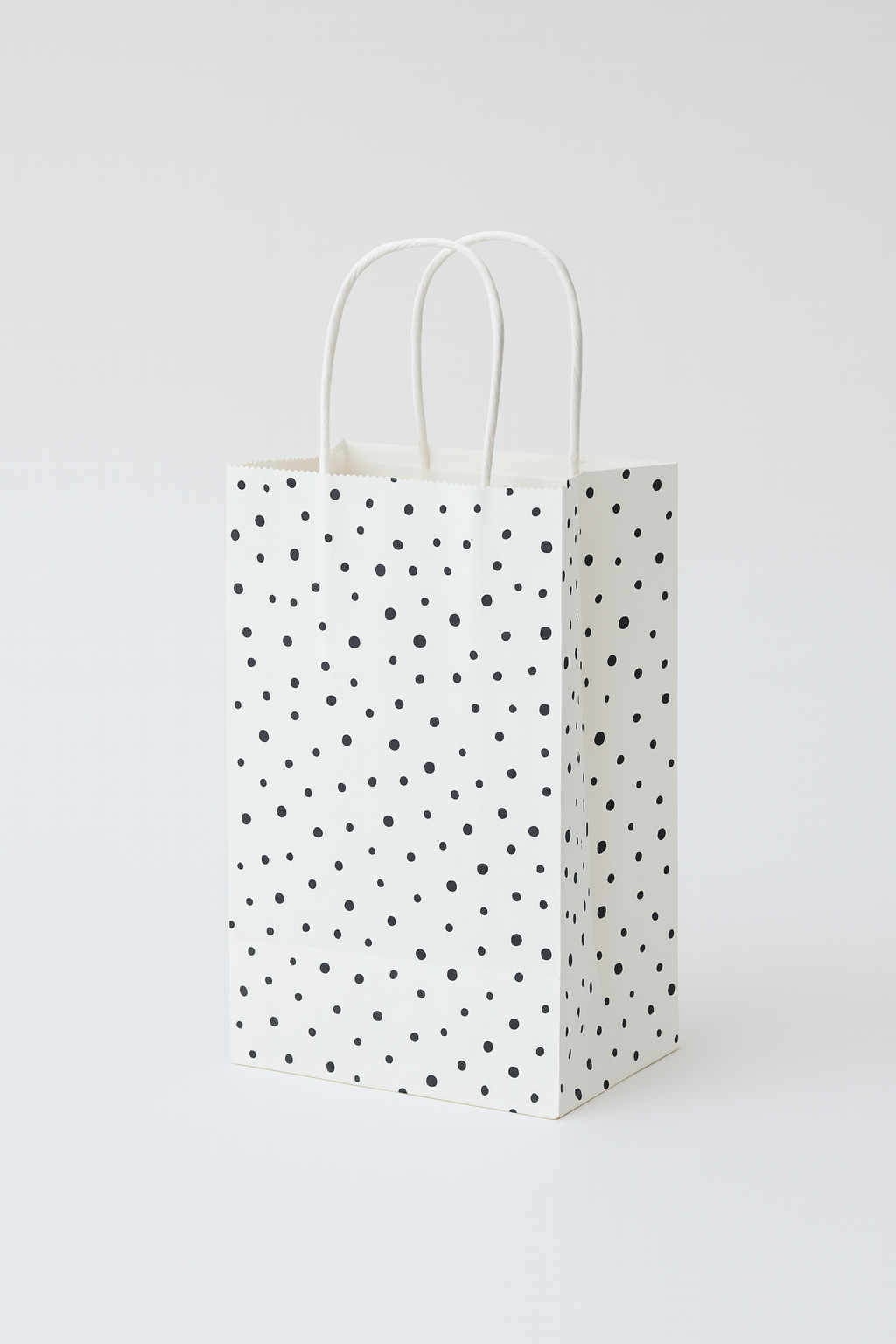 100 CASE Small 5"L X 3.5"D X 8.5"H White Modern Dot Paper Shopping Bags Reusable Paper Bags For Retail Stores, Craft Fairs, Party Favors, And Merchandise Packaging