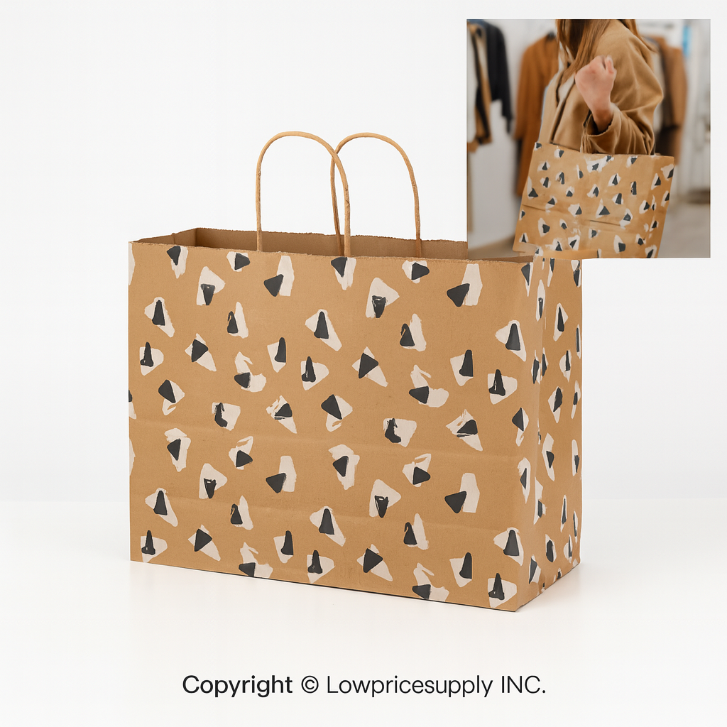 100 CASE Large 16"L X 6"D X 12.5"H Retro Paper Shopping Bags Eco Friendly Paper Shopping Bags For Restaurants, Bakeries, And Takeout Packaging