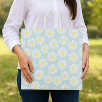 100 CASE Large 16"L X 6"D X 12.5"H Daisy Paper Shopping Bags Bulk Shopping Bags With Handles For Small Business Retail, Boutiques, And Gift Packaging