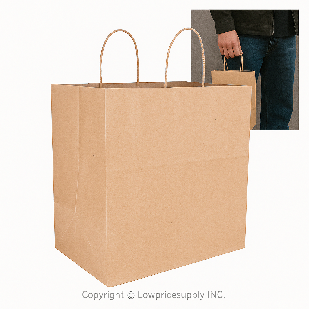 200 CASE Restaurant 14"L X 10"W X 16"H Take‑Out Kraft Paper Bags Eco Friendly Paper Shopping Bags For Restaurants, Bakeries, And Takeout Packaging