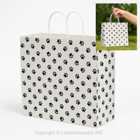 100 CASE Large 16"L X 6"D X 12.5"H Paw Print Paper Shopping Bags Reusable Paper Bags For Retail Stores, Craft Fairs, Party Favors, And Merchandise Packaging