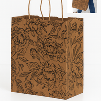 100 CASE Medium 8"L X 5"D X 10.5"H Simple Floral Paper Shopping Bags Multi Purpose Retail Paper Bags For Pop Up Shops, Events, And Trade Shows