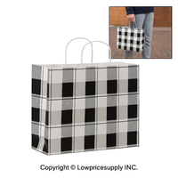 100 CASE Large 16"L X 6"D X 12.5"H Buffalo Check Paper Shopping Bags Durable Gift Bags With Handles For Clothing Shops, Salons, And Upscale Boutiques