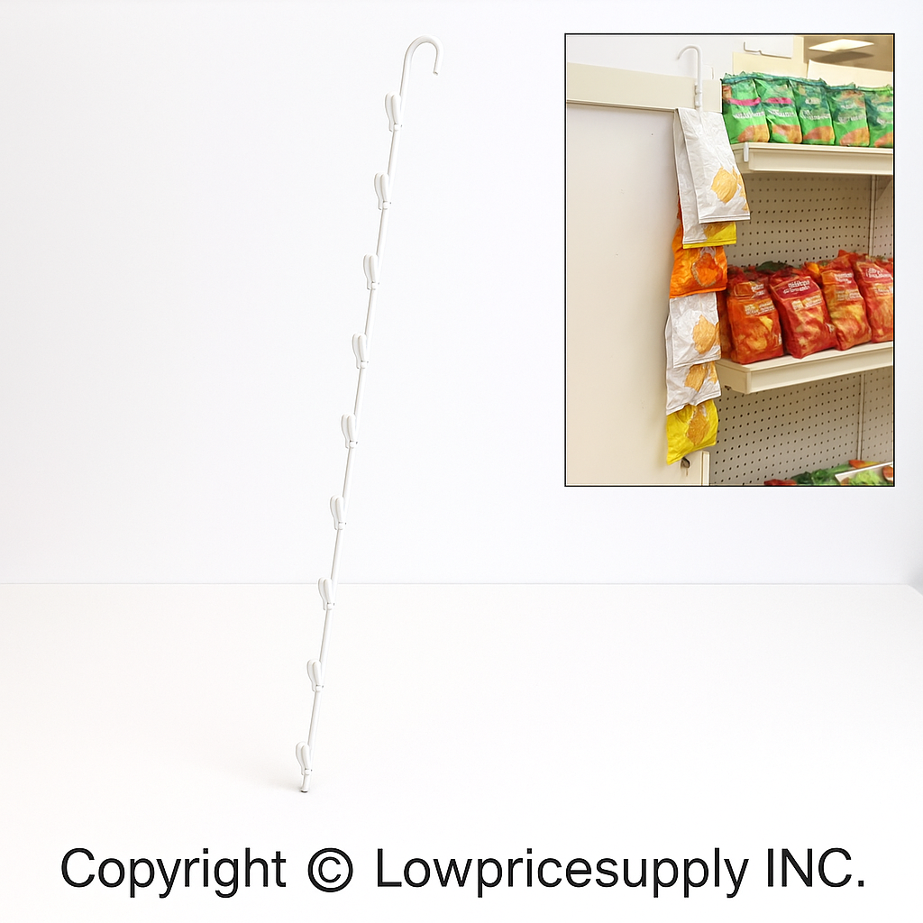 50 Case RED 30" Length with 12 Clips Metal Single Strip Hanging Hanging Chip Display Strip Rack – Made in USA | Snack Bag Merchandising Strip | Retail Rack for Chips, Candy, & Snacks & Potato Chip Display Rack