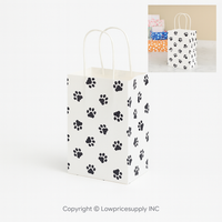 100 CASE Small 5"L X 3.5"D X 8.5"H Paw Print Paper Shopping Bags Durable Gift Bags With Handles For Clothing Shops, Salons, And Upscale Boutiques