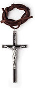 Catholic & Religious Gifts, NECKLACE CRUCIFIX (3 1/2") SILVER/BLACK & CORD