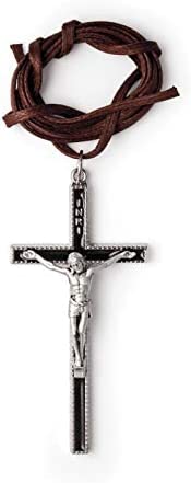 Catholic & Religious Gifts, NECKLACE CRUCIFIX (3 1/2") SILVER/BLACK & CORD