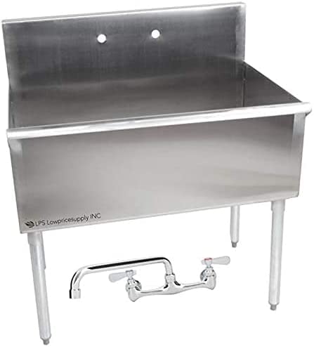 36" X 21" X 14" Bowl Stainless Steel Commercial Utility Prep 36" 1 Sink w/ 12" Wall Mounted Swing Spout Swivel Faucet with 8" Centers (Overall Dimensions: 36L" x 24.5W" x 41H")