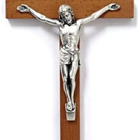 Catholic & Religious Gifts, Crucifix Wood with Silver Corpus 10"