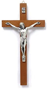 Catholic & Religious Gifts, Crucifix Wood with Silver Corpus 10"