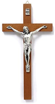 Catholic & Religious Gifts, Crucifix Wood with Silver Corpus 10
