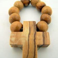 Mens Womens Light Olive Wood Prayer Finger Rosary Ring Catholic Devotional Gift