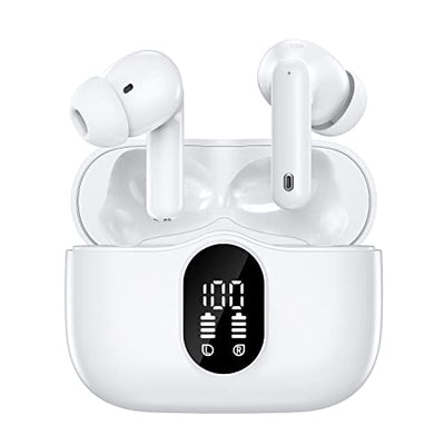 Wireless Earbuds Bluetooth Headphones LED Power Display Earphones Active Noise Cancelling Ear Buds with Charging Case Bluetooth 5.3 Hi-Fi Stereo in-Ear Earbuds for iPhone/Android/Windows (White)
