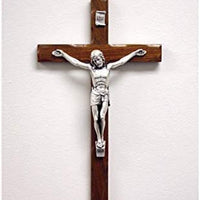 Catholic & Religious Gifts, Crucifix Wood Silver Corpus 10"