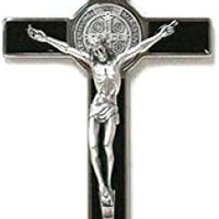 Catholic & Religious Gifts, Crucifix Silver ST Benedict with Enamel Black, 7.5"