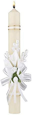 White Flowers and Ribbon First Communion Candle