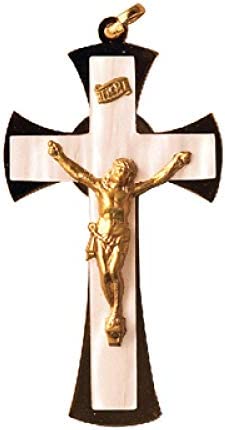 Catholic & Religious Gifts, Plaque First Communion Small Crucifix Mother of Pearl Gold 3"