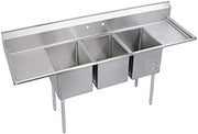 88" 16-Gauge Stainless Steel Three Compartment Commercial Sink with Galvanized Steel Legs and 2 Drainboards - 16" x 20" x 12" Bowls