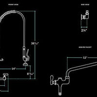 36" X 21" X 14" Bowl Stainless Steel Commercial Utility Prep 36" 1 Sink W/ 1.15 GPM Wall-Mounted Pre-Rinse Assembly with 8" Centers and 12" Add On Faucet - COMPLETE SET