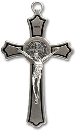 Catholic & Religious Gifts, Crucifix ST Benedict Nickle Pearl 8"