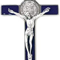 Catholic & Religious Gifts, Crucifix Silver ST Benedict with Enamel Blue, 7.5"