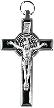 Catholic & Religious Gifts, Small Crucifix ST Benedict Silver Black 3"