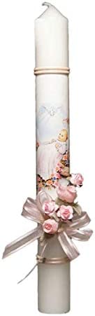 Catholic & Religious Gifts, BAPTISM CANDLE BLUE BAPTISM 12" W/PINK FLOWERS