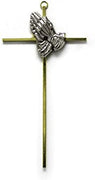Catholic & Religious Gifts, Silver Praying Hands ON 10" Gold Cross