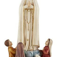 Our Lady of Fatima with Children Statue. Catholic 8" Statue portraying Virgin Mary Blessed Mother with 3 Small Children Praying